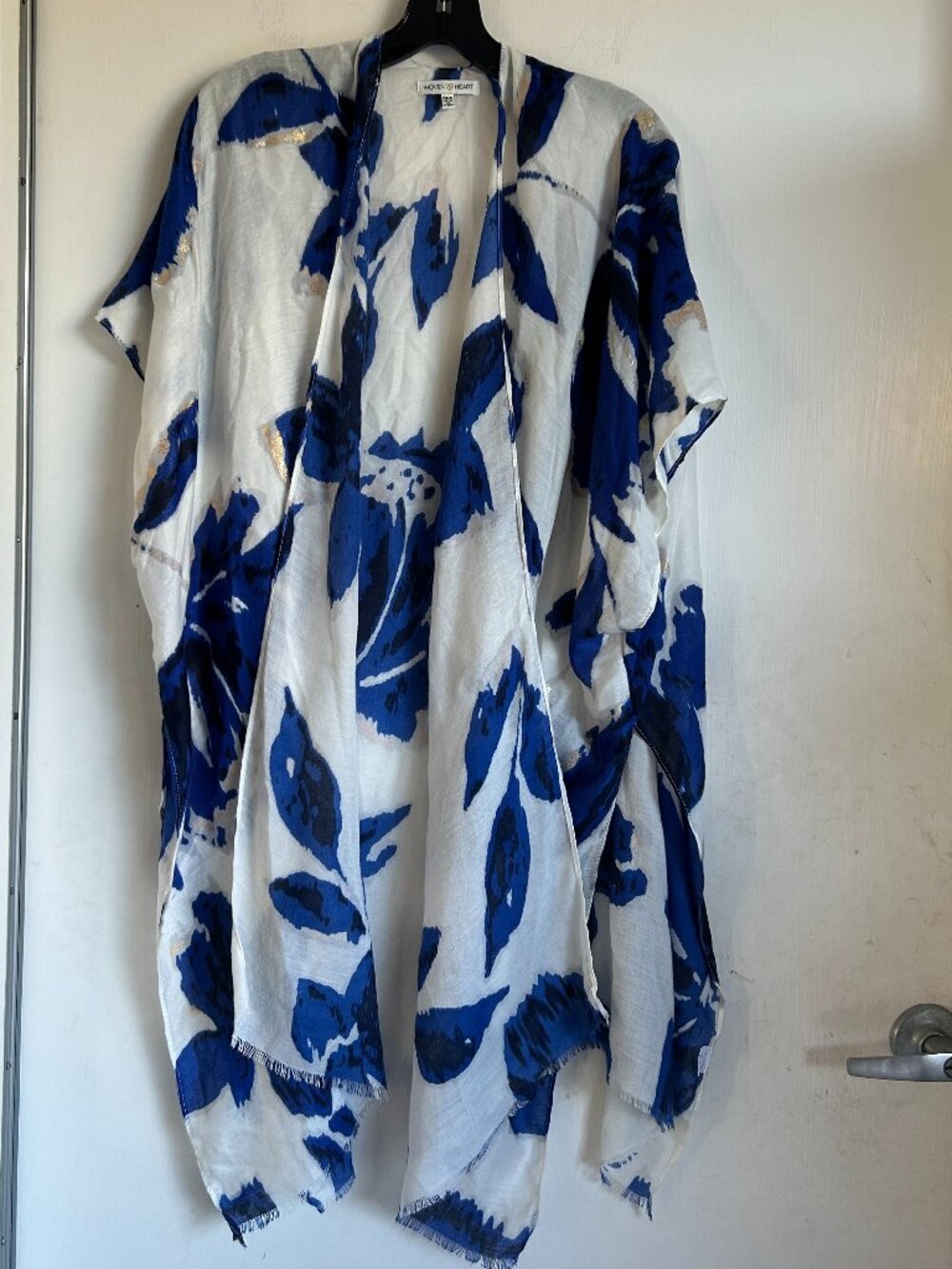 Woven Heart - Blue Leaf Print Beach Coverup